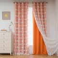 MYSKY HOME Orange Curtains 95 Inches Long for Living Room White Pom Pom Sheer Double Layer Curtains for Kids Rooms Nursery Curtains for Toddler Bedroom Grommet Room Darkening Window Panels 52" X 95"
