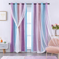 XiDi Curtains for Girls Bedroom 2 Panel Set, Thermal Insulated Window Ombre Panels, Rainbow Pink Drapes for Kids Room Unicorn Wall Decals, Black Out Curtains 45 Inch Long Pink/Purple/Blue 34x45