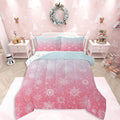 Feelyou Christmas Comforter Set Full Size Winter Snowflake Bedding Set for Kids Boys Girls Blue Pink Gradient Duvet Quilt Bedroom Decor Microfiber 3 Pcs with 2 Pillow Cases