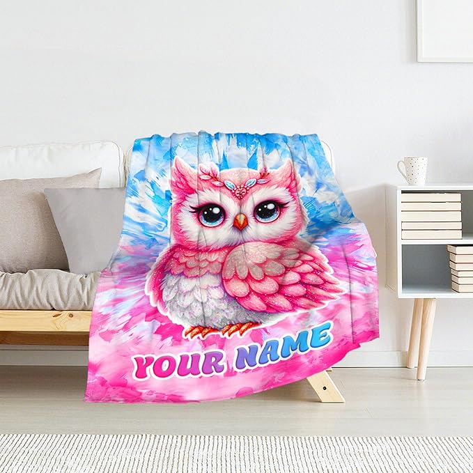 Girls Blanket Gifts - 50" x 60" Inches Custom Owl Throw Blankets for Women, Teens - Warm Furry Plush Throw for Sofa, Bed & Living Room