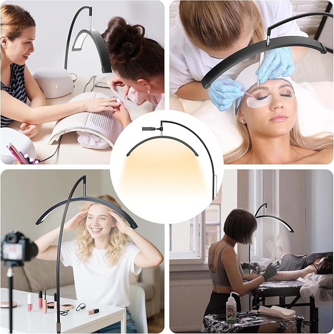 Lash Light 23 inch Floor Lamp for Eyelash Extensions Standing LED Half Moon Lights for Nail Art, Tattoos, Skincare with Adjustable Brightness & Height & Movable Tray & Phone Holder.