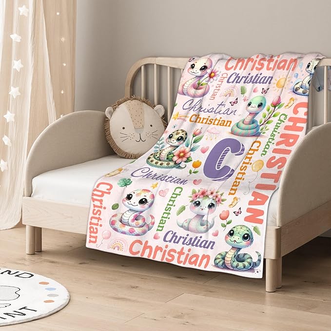 Personalized Custom Snake Preschool Blanket Gifts for Baby Toddler Kids Boys Girls - Customized Snake Super Soft Lightweight Flannel Sheets Decor for Crib Nap Couch - 30"x40" for Baby/Pets
