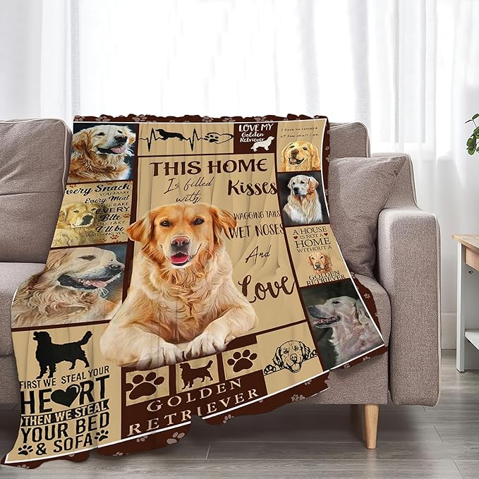 Golden Retriever Blanket Gifts and Decor - Cute Dog Throw for Girls, Women, Kids, Adults - Soft Warm Cozy Fleece for Couch, Sofa, Bed 50"x40"