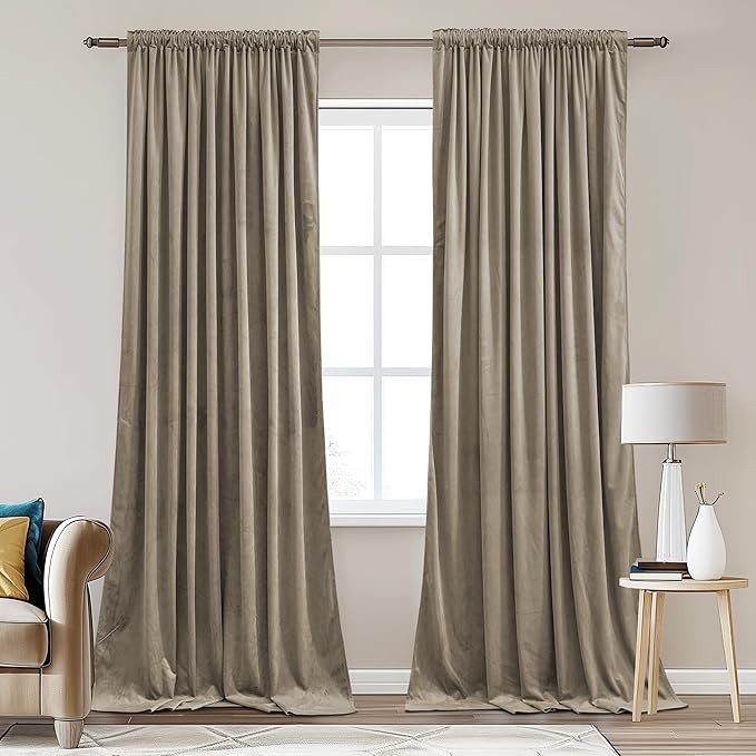 StangH 90 inches Long Camel Beige Velvet Curtains Soft Back Tab Privacy Room Dividers for Office, Solid Room Darkening Door Curtains for Bedroom Rustic Home Decor, W62 x L90, 2 Panels