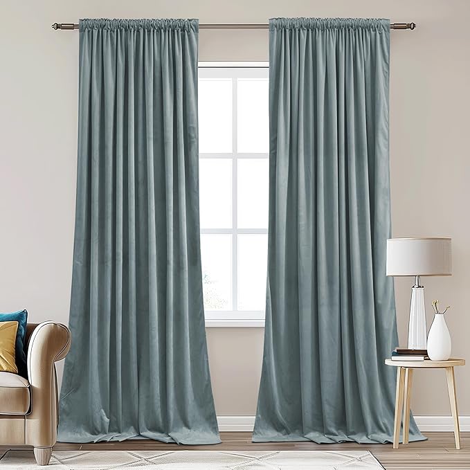 StangH Stone Blue Nursery Bedroom Window Curtains Back Tab Privacy Thermal Insulated Room Darkening Drapes for Living Room Office Laundry Patio Bathroom, W62 x L90, 2 Panels