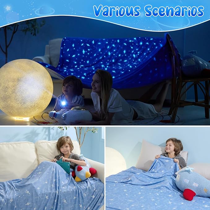 LUXEAR Cooling Glow in The Dark Star Cosmic Blanket for Boys Girls - Gift Throw Keep Child/Adults Cool All Night - Soft Breathable Summer Blanket for Bed Sofa - 79x86in