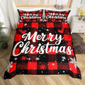 Red Black Plaid Duvet Cover Set Twin Size Merry Christmas Bedding Set 2pcs for Kids Boys Teens Western New Year Theme Comforter Cover White Snowflake Print Quilt Cover with 1 Pillowcase,No Comforter