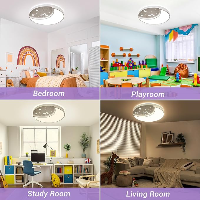 Flush Mount Ceiling Light, 30W Large Modern LED Ceiling Lights, 3000K/4500K/6500K Selectable, Moon and Star Ceiling Light Fixture for Bedroom Kitchen Dining Room(15.75 Inch)