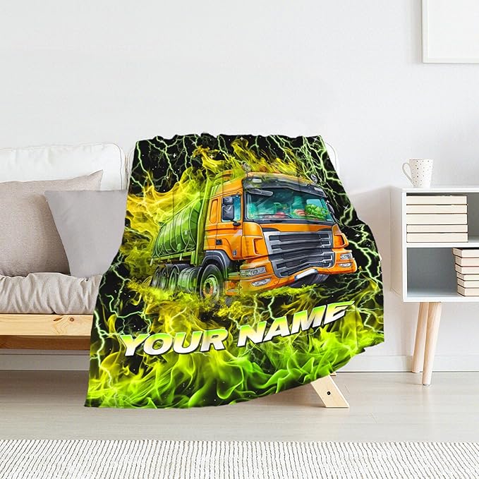 Boys Blanket Gifts Custom Garbage Truck Blankets for Toddler, Kids - Warm Lightweight Flannel Throws Stuff for Couch, Sofa & Living Room