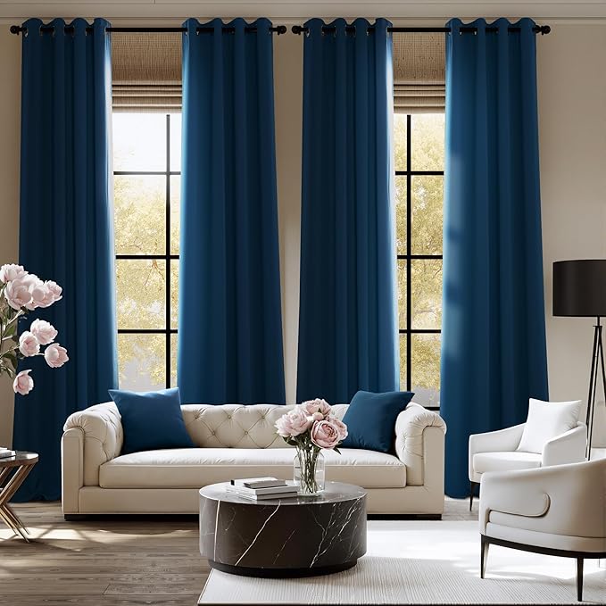 NICETOWN Morrocan Blue Room Darkening Curtains 36 Inches Long 2 Panels for Living Room, Bedroom, Nursery Summer Thermal Insulated Blackout Drapes Grommet Noise Reducing Window Curtains, W40