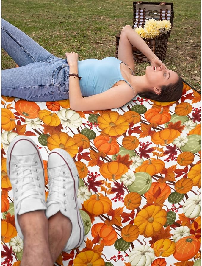 Thuswarm Autumn Harvest Pumpkins Print Flannel Blanket for Autumn Winter Gifts Warm Cozy Soft Funny Print Throw for Bed Couch Sofa 120”×90” Extra Large for Family
