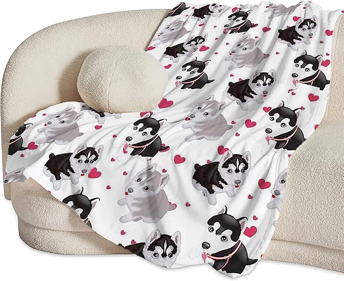 Alaskan Malamute Dog Blanket - Cute Throw for Girls, Women, Kids, Adults - Soft Warm Cozy Fleece for Couch, Sofa, Bed - Alaskan Dog Gifts and Decor - 80"x60"