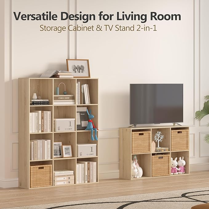 Wooden 6-Cube Storage Organizer with Closed Back Panel, 11.34" Cube Shelf Opening, Bookshelf, Display Shelf for Living Room, Bedroom, Home Office, 35.98" L x 9.45" W x 24.09" H, White Oak