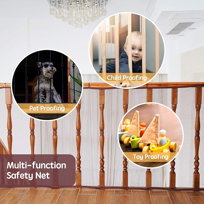 Banister Guard for Baby - 10ft x 3ft, Child Safety Net, Stair Railing Proof Mesh for Kids, Toys, Pets - Dark Brown