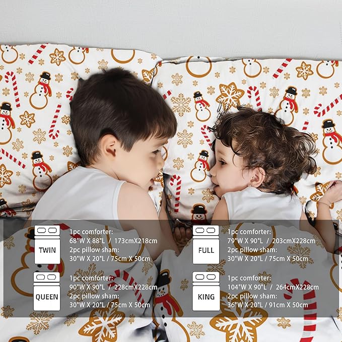 Raphus cucullatus Christmas Bedding Full,Snowman Christmas Comforter Set,Holiday Bedding Winter Quilt,Snowflake Navidad Comforter Set Full,Cute Candy Cane Quilt