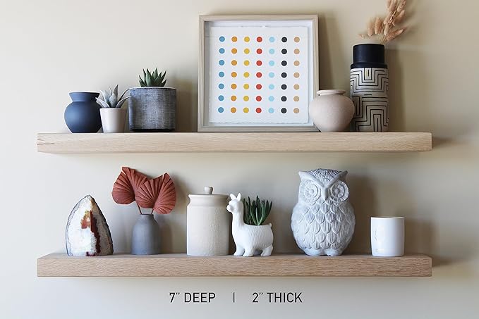 Urban Legacy Unfinished White Oak Floating Shelves | Easy to Install Accent Modern Floating Shelves with Floating Shelf Brackets| Set of 2, (24" x 7" x 2")