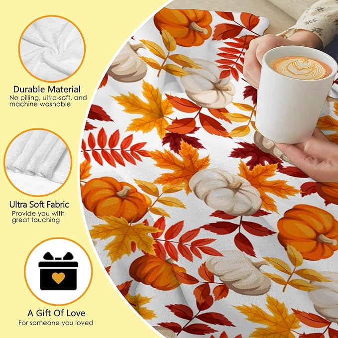 Fall Throw Blanket - Pumpkin Maple Leaf Autumn Blanket - Thanksgiving Fall Decor Gift - Ultra Plush Cozy Lightweight Thanksgiving Pumpkin Blanket for Sofa,Bed,Couch - 90"x120"-Familys/King Size