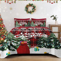 Christmas Full/Queen Size Quilt Set, Green Cartoon Trees Lightweight Bedspread Coverlet with Pillow Shams for Kids and Adults, Black Red Plaid 3 Pcs Bedding Bed Cover