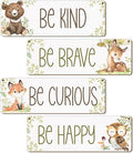 Woodland Nursery Decor, Jungle Safari Animals Boysroom Wall Sign Art, Be Kind Brave Curious Happy Decorations for Kids Boys, 4 Pieces Wood Sign, 3.9x11.8 In-A03