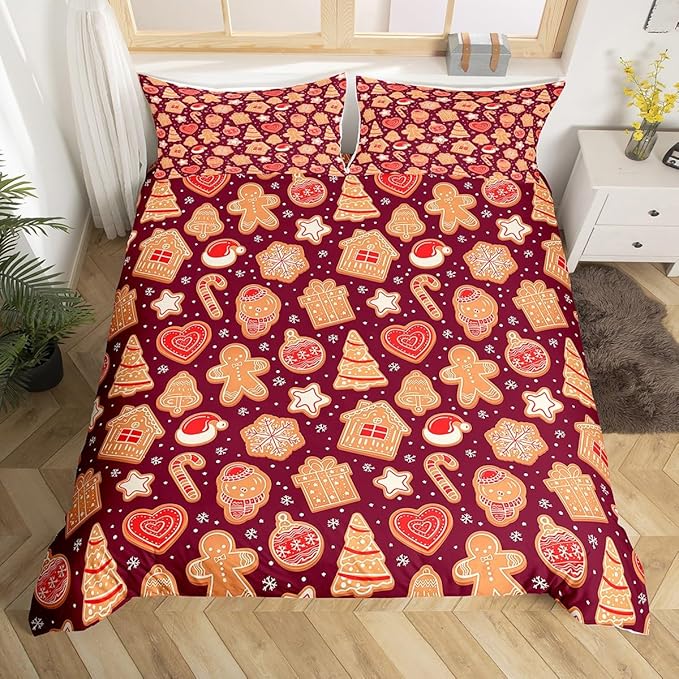 Christmas Duvet Cover Boys Christmas Gingerbread Man Bedding Set for Kids Teens Ultra Soft Snowflake New Year Comforter Cover Set Xmas Theme Bedspread Cover Room Decor Toddler Size Bedclothes Zipper