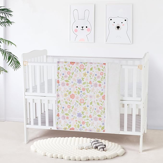 CREVENT 2Pcs 30''X40'' Cute Cozy Fluffy Warm Baby Blankets for Infants Toddlers' Bedding Crib Cot Stroller - Grey Cloud + Minky Daisy