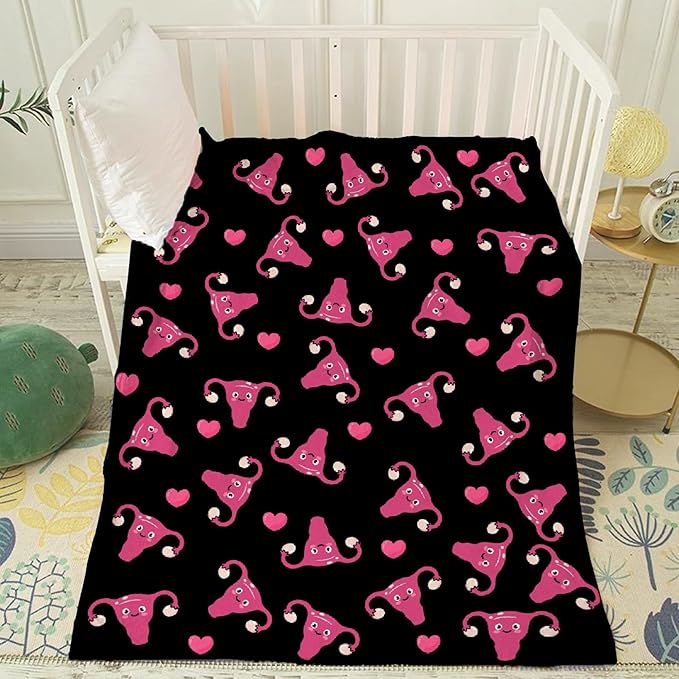 Thuswarm Cute Uterus Heart Flannel Throw Blanket Warm Cozy Soft Funny Print Blankets for Bed Couch Sofa Room Decoration Gifts 60"×50" Medium for Teen