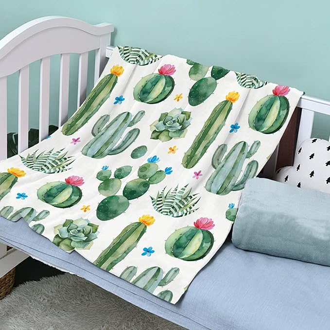 Thuswarm Cactus Flower Succulent Flannel Blanket for Autumn Winter Gifts Warm Cozy Soft Funny Print Throw for Bed Couch Sofa 60”×50” Medium for Teen