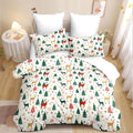 Christmas Duvet Cover Full Size Green Christmas Tree Bedding Set Kids Boys Girls Xmas Deer Pattern Comforter Cover 3 Pieces with Zipper Closure (No Comforter)