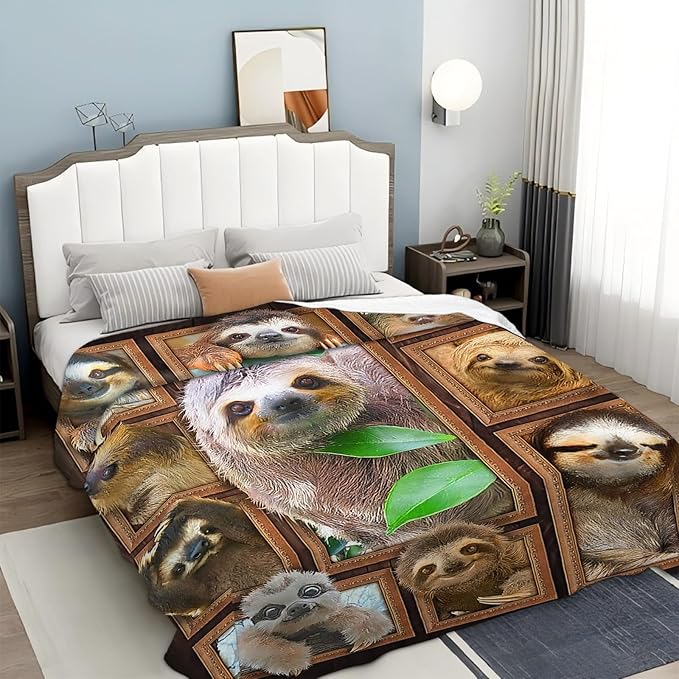 Tijuboni Sloth Throw Blanket Sloth Gifts for Girls Boys Women Men Kids Adults Soft Flannel Fleece Blanket for Couch Sofa Bed Home Decor 60"x80"