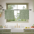Anmao Vintage Lace Kitchen Curtains 24 Inches Long 2 Panels, Romantic Semi Sheer Floral Over Sink Lacy Cafe Curtain, Elegant Window Short Small Drapes, 55W x 24L, Sage Green