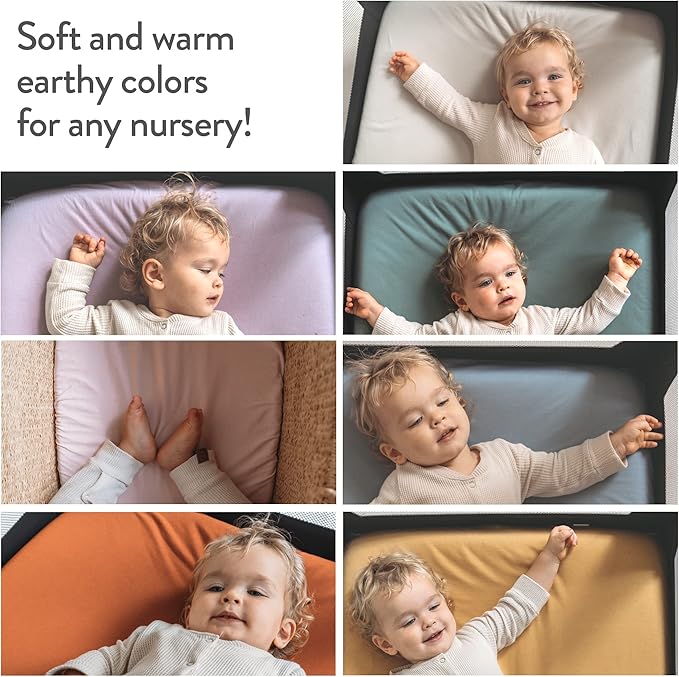 Bassinet Fitted Sheets Compatible with 4moms Breeze Plus Bassinet Model 1045 – Snuggly Soft 100% Jersey Cotton – Light + Dark Sage Green – 2 Pack – Not for Old Models