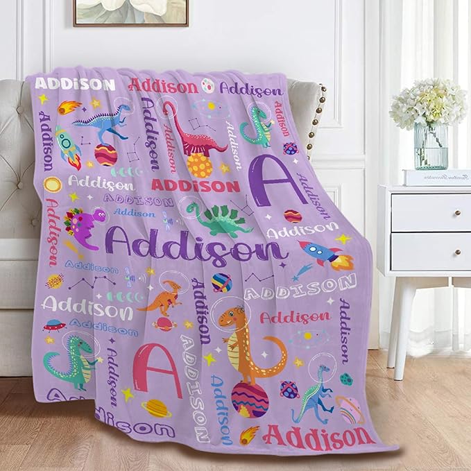 Custom Dinosaur Astronaut Blanket Gifts for Girls Boys Women - Super Soft Cozy Warm Throw Sheet for Couch Bed Sofa Office Decor All Season 90"x120" for Whole Family