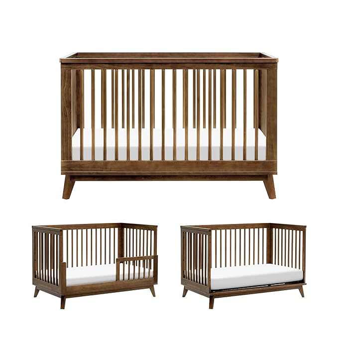 Babyletto Scoot 3-in-1 Baby Crib Convertible to Wooden Toddler Bed, Daybed - GREENGUARD Gold Certified - Easy Assembly, Made of 100% Solid Wood - Includes Toddler Conversion Kit - Walnut