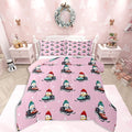 Feelyou Christmas Kids Comforter Set Full Size Pink Penguin Bedding Set Cartoon Penguin Skiing Duvet Quilt for Kids Boys Girls Bedroom Snowflake Decor Microfiber Ultra Soft Breathable