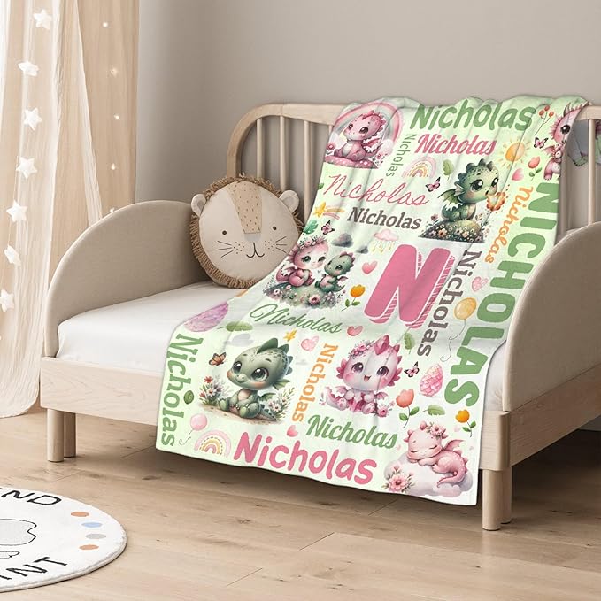 Personalized Custom Dragon Floral Preschool Blanket Gifts for Baby Toddler Kids Boys Girls - Customized Dragon Floral Soft Lightweight Flannel Sheets Decor for Crib Nap Couch - 30"x40" for Baby/Pets