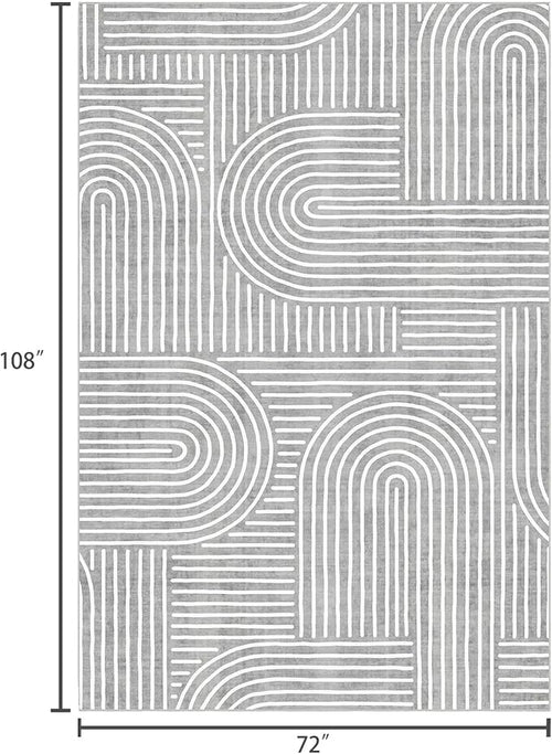 6x9 Area Rug - Large Abstract Washable Non-Slip Grey Living Room Rug Rainbow Low-Pile Floor Carpet Soft Modern Accent Rugs for Bedroom Dining Room Office Classroom Nursery