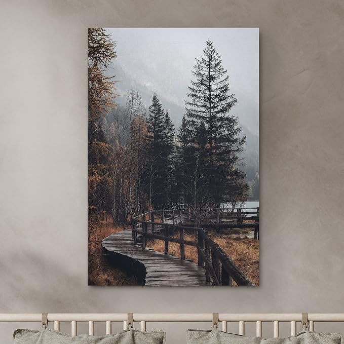 SIGNWIN Canvas Wall Art Autumn Dramatic Forest Landscape Living Room Orange Photography Rustic - 32x48 inches