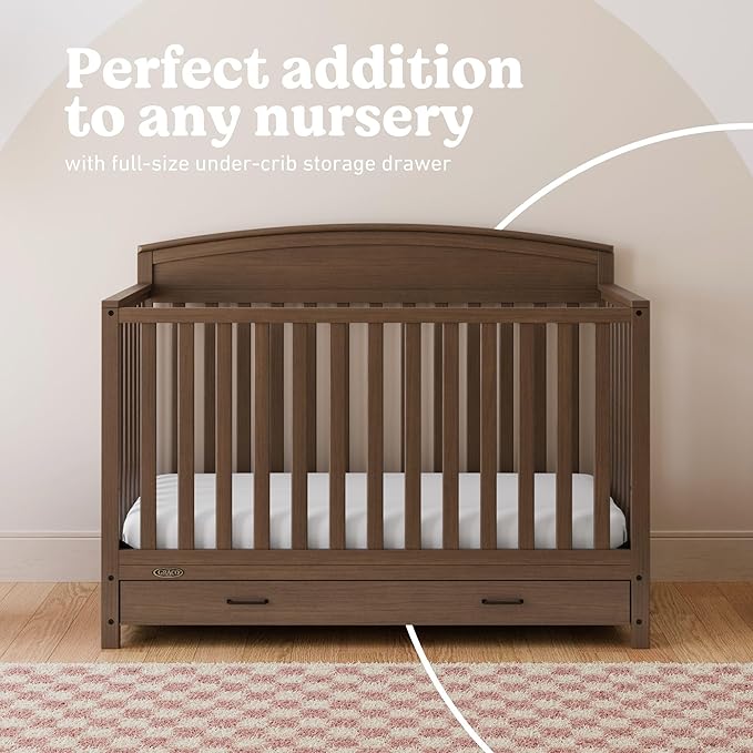 Graco Benton 5-in-1 Convertible Crib with Drawer (Hazelnut) – GREENGUARD Gold Certified, Converts from Baby Crib to Toddler Bed, Daybed and Full-Size Bed, Full-Size Nursery Storage Drawer