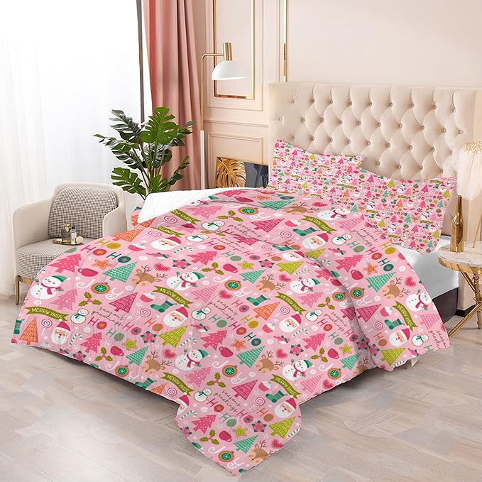 Comforter Set Pink Christmas: King Size Merry Xmas Snowman Bedding Sets Cute Santa Claus Green Christmas Tree Pine Elk Quilts New Year Decor Bed Set 1 Comforter & 2 Pillowcases