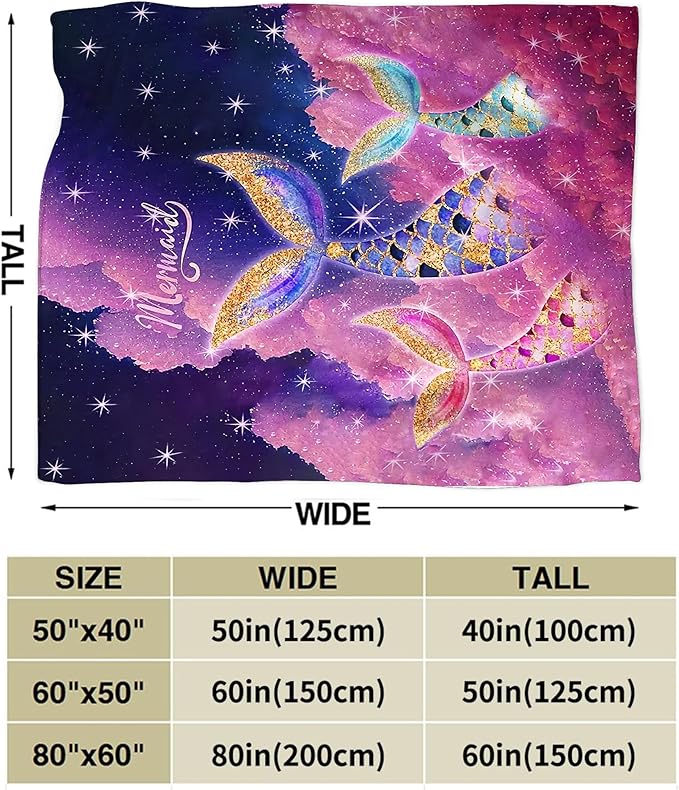 Mermaid Blanket Pink Mermaid Gifts for Girls Boys Woman Kids Lover Throw Blankets Soft Blanket Warm Fleece Flannel Plush Blankets for Bed Sofa Couch 60"x80"