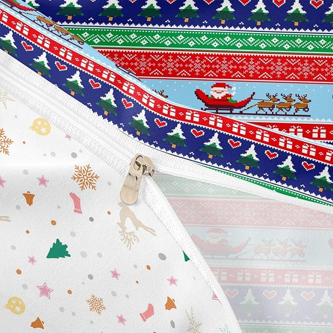 Feelyou Christmas Duvet Cover Cartoon Santa Claus Deer Bedding Set for Kids Boys Girls Teens Room Decor Christmas Tree Comforter Cover Set Exotic Ethnic Pattern Bedspread Cover 3Pcs Zipper Full Size