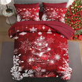7 Pcs Full Size Christmas Comforter Set with 2 Pillowcases & 2 Shams, Red Glitter Xmas Tree Bedding for Kids and Adults, White Elegant Snowflake Bed in a Bag with Flat Fitted Sheet