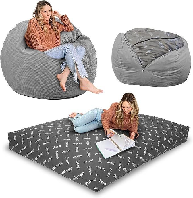 CordaRoy's Chenille Bean Bag-Convertible Bean Bag Chair-Machine-Washable Chenille Fabric Cover-for Basement,Living Room,Game Room,Dorm & More - Full Size - Charcoal | Made in The USA