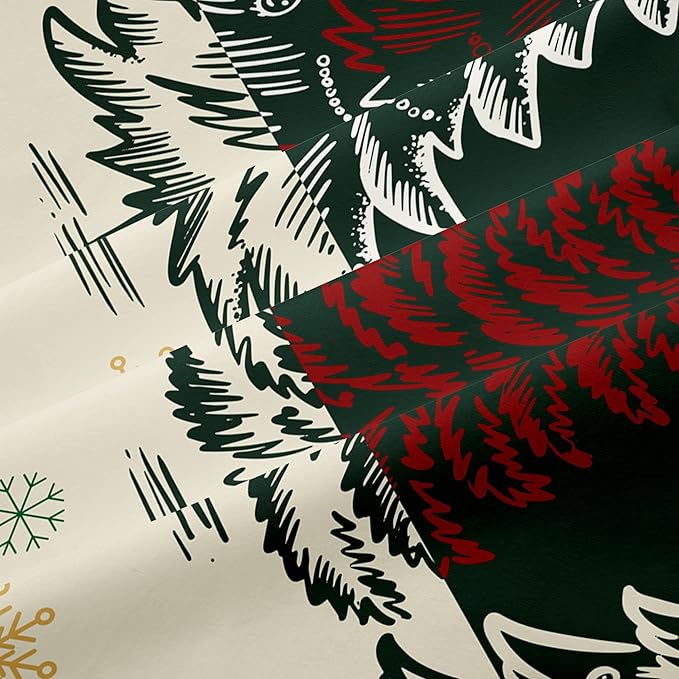 Christmas Duvet Cover King Size Green Christmas Tree Bedding Set 3 Pieces Kids Boys Girls Xmas Holiday Cartoon Snowflake Comforter Cover with Zipper Closure