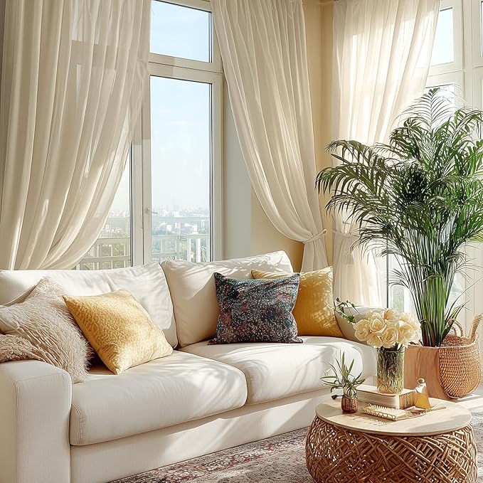 Dreaming Casa Taupe Sheer Curtains 84 Inches Long, Rod Pocket & Back Tab Light Filtering Textured Sheers for Living Room Bedroom, 2 Panels, Each 100" W x 84" L