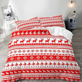 LUVIVIHOME 3PCS Christmas Duvet Cover Full Bedding Set, White Red Duvet Cover, Reindeer Snowflake Poinsettia Christmas Tree Holiday New Year Xmas Striped Christmas Comforter Quilt Cover 2 Pillow Shams