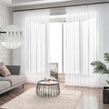 Off White Pinch Pleated Sheer Curtains 84 Inches Long 2 Panels, Thin Textured Linen Look Living Room Drapes Window Decor, Ivory Sliding Glass Door Curtain with Rings & Hooks & Back Tab