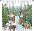 Woodland Animal Curtains, Watercolor Squirrel Hare Bear Bird Pattern Blackout Window Treatments, Rod Pocket Thermal Insulated Drapes 2 Panel Sets for Kids Bedroom Nursery Classroom, 63" W X 63" L