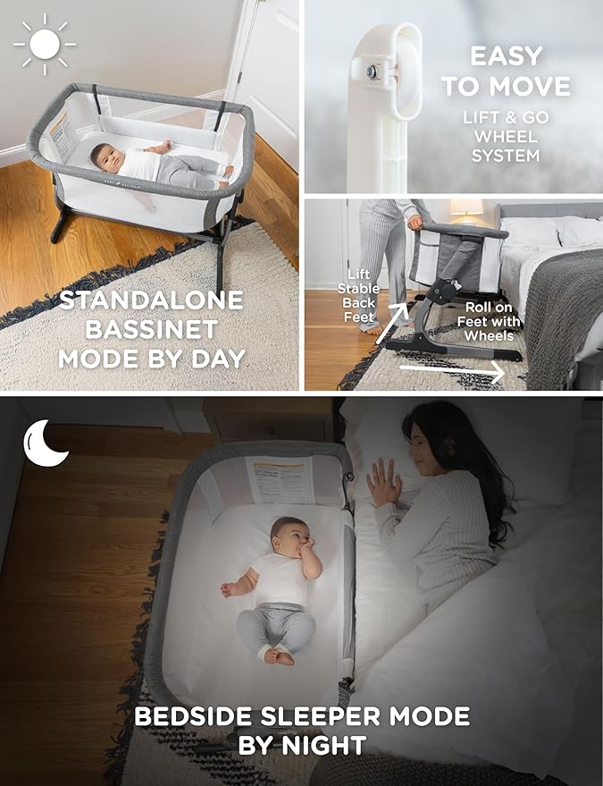 Baby Delight Beside Me Dreamer Bassinet | Bedside Sleeper | 6-Position Height Adjustment | Charcoal Tweed