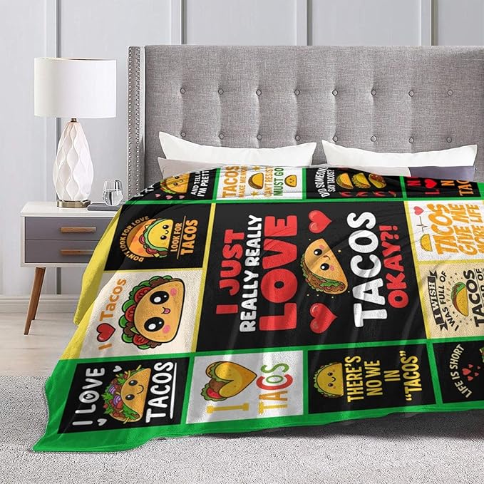 Taco Fleece Blanket Just a Girl Who Loves Tacos Throw Blankets for Girls Women Super Soft Warm Flannel Cartoon Food Throws Gifts for Kids Cozy Fuzzy Plush Stuffed Couch Bed Bedding Decor 50"x40"
